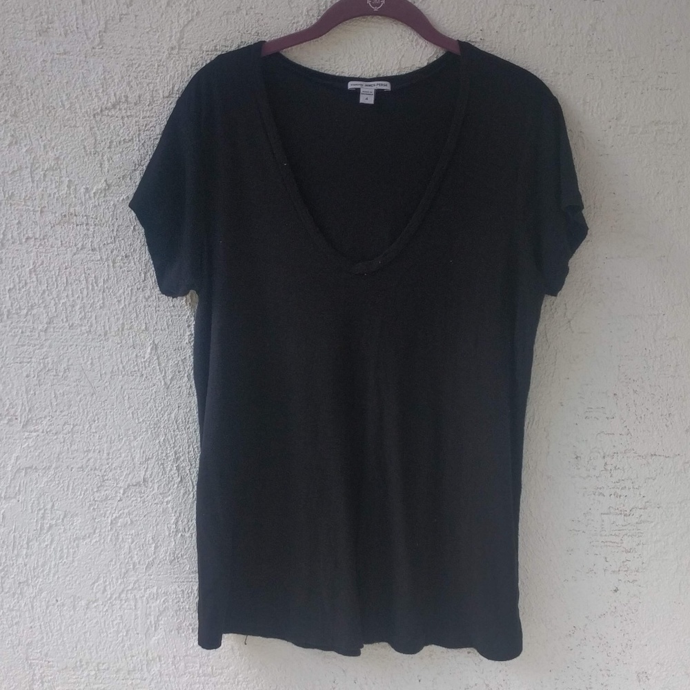 James Perse Black V Neck Tee in size 4 (XL)